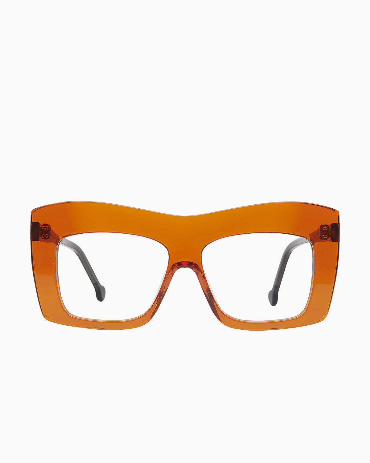orange plastic rectangle eyeglasses by Marie-Sophie Dion model Arseneau, front view, lunettes de vue rectangle couleur Orange