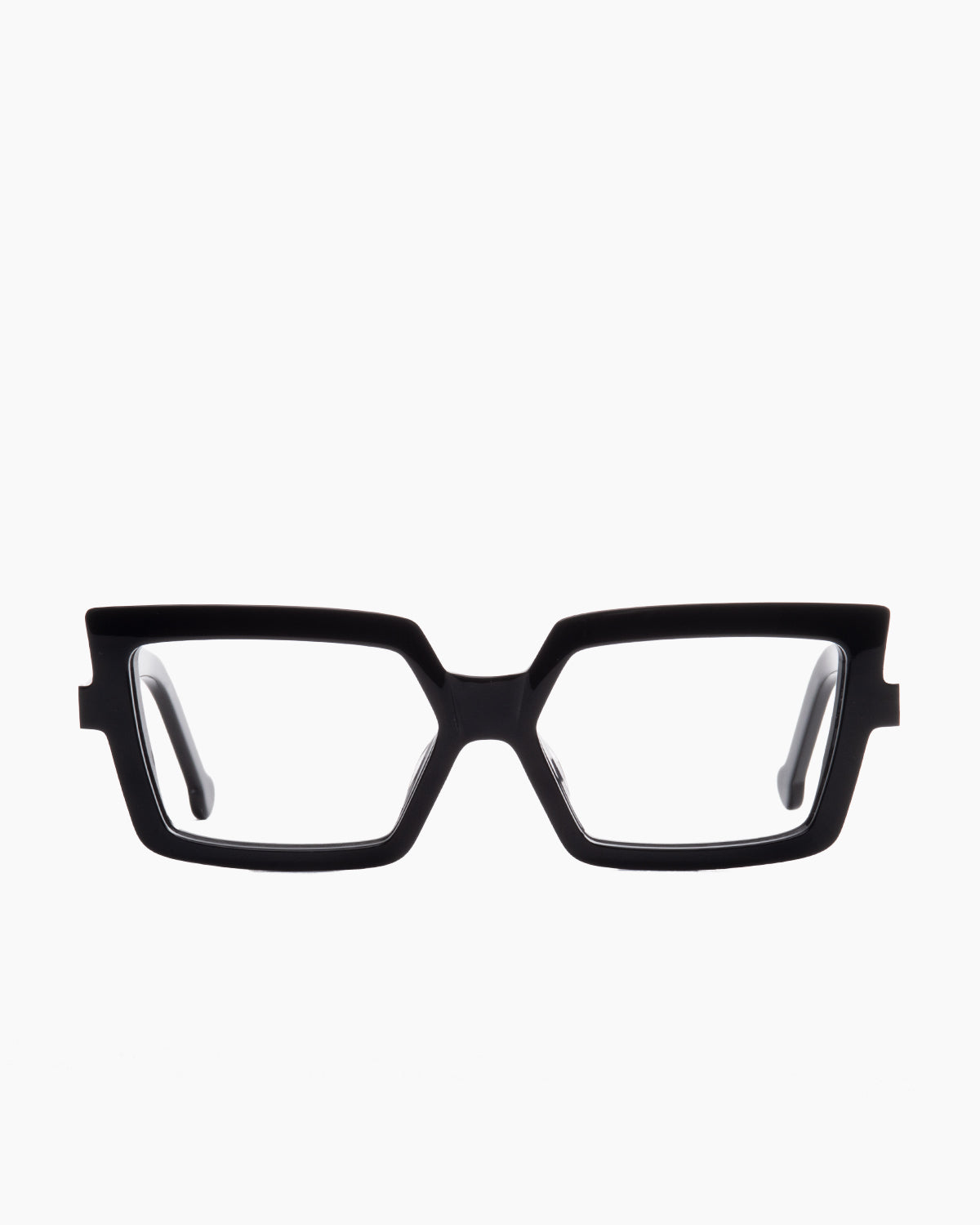 black plastic cat eyeglasses by Marie-Sophie Dion model Daniel, front view, lunettes de vue chat couleur noir