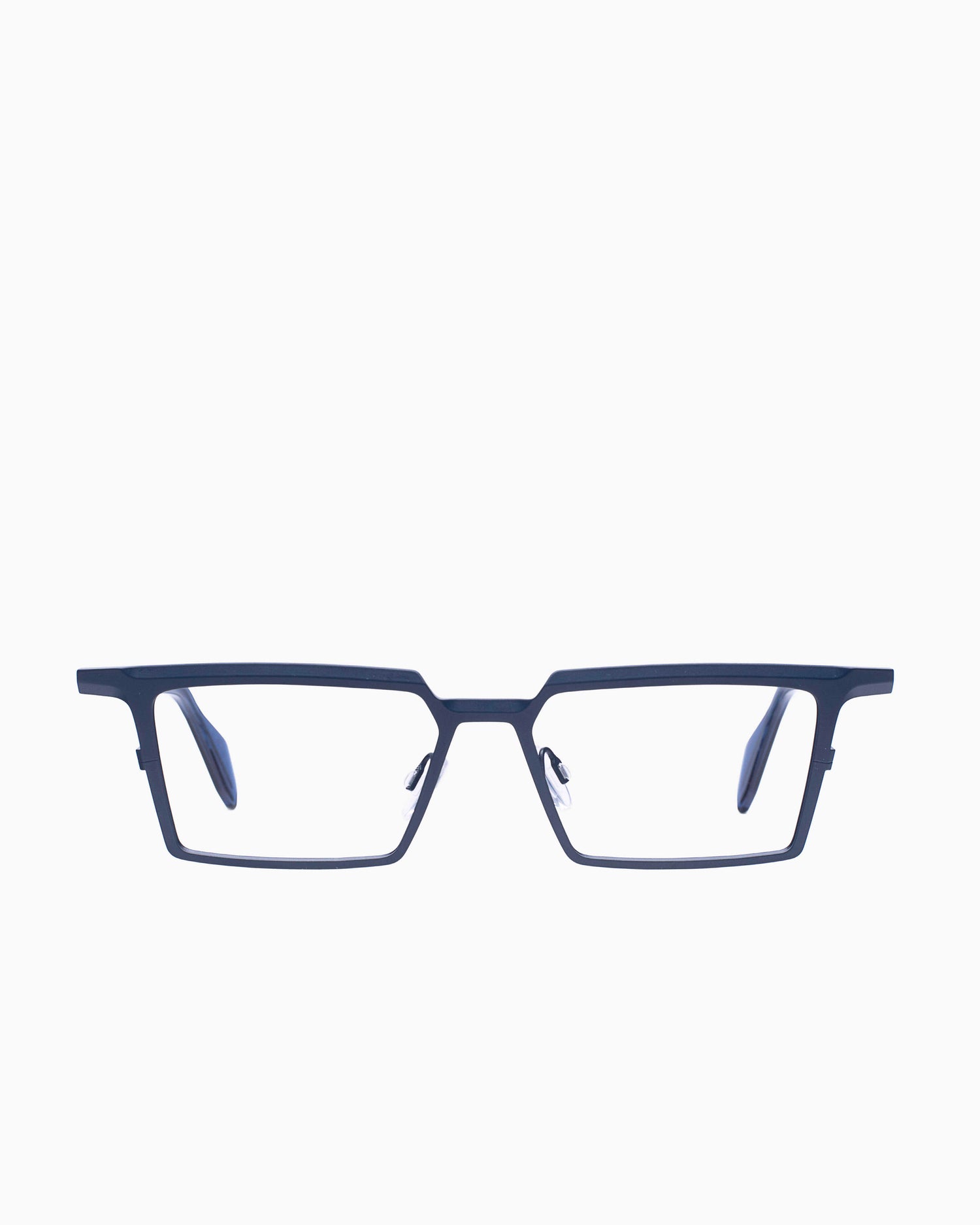 blue metal rectangle eyeglasses by Theo model emerald , front view, lunettes de vue rectangle couleur Bleu