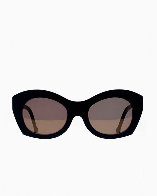black plastic oval sunglassesby Marie-Sophie Dion model ArpinS, front view, lunettes de vue ovale couleur Noir