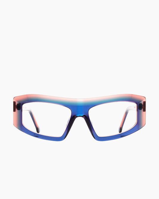 blue plastic rectangle eyeglasses by Marie-Sophie Dion model Marquis, front view, lunettes de vue rectangle couleur bleu