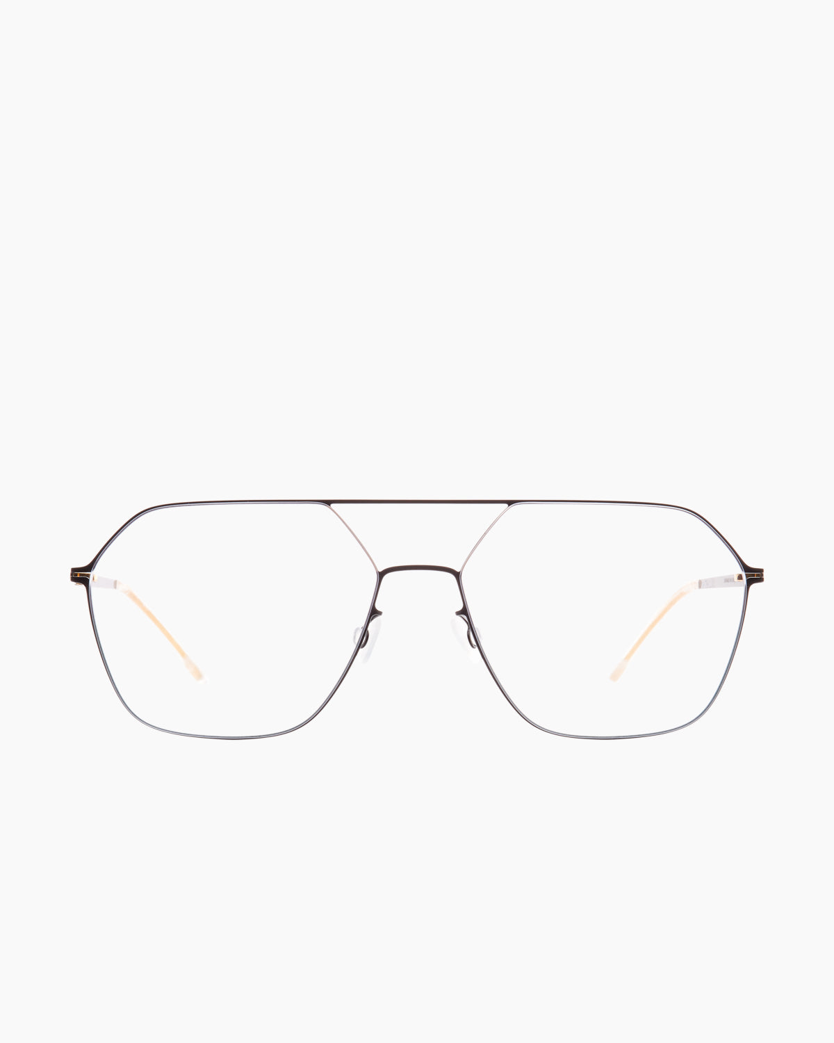 black metal hexagon eyeglasses by Mykita model Jelva, front view, lunettes de vue hexagone couleur noir