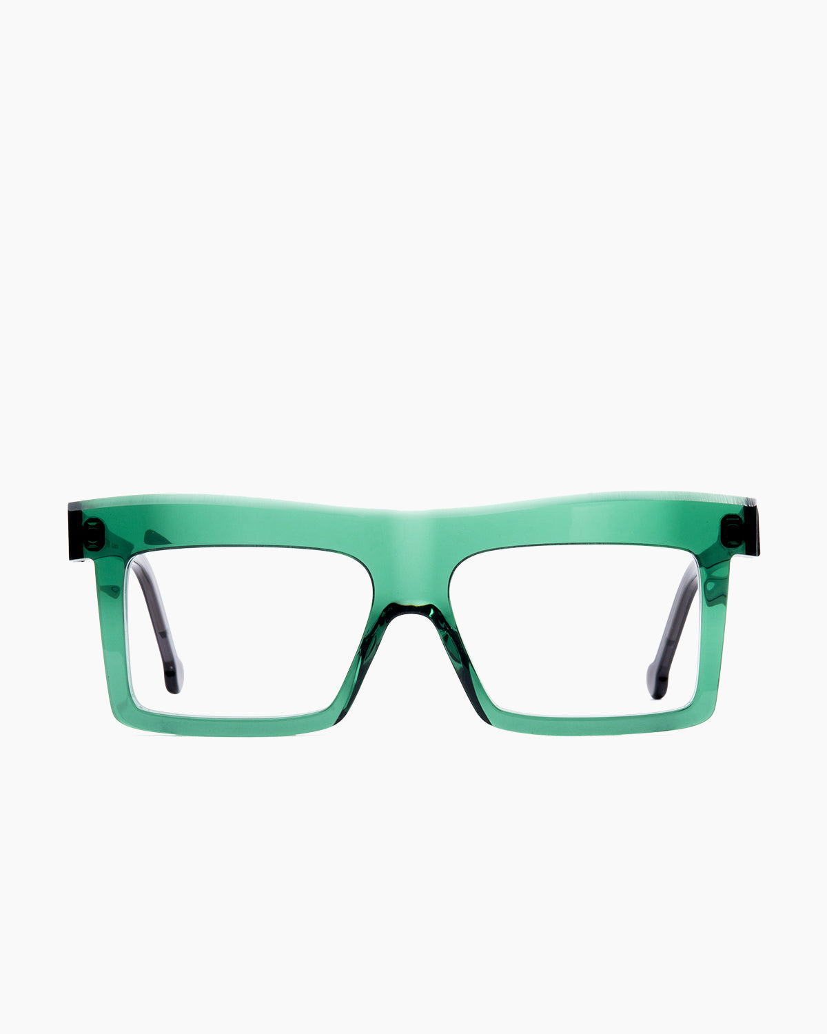 green plastic rectangle eyeglasses by Marie-Sophie Dion model Richard, front view, lunettes de vue rectangle couleur vert