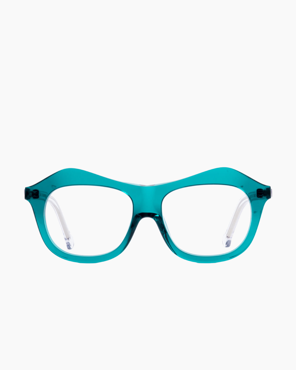 green plastic aviator eyeglasses by Marie-Sophie Dion model Archambault, front view, lunettes de vue aviateur couleur vert