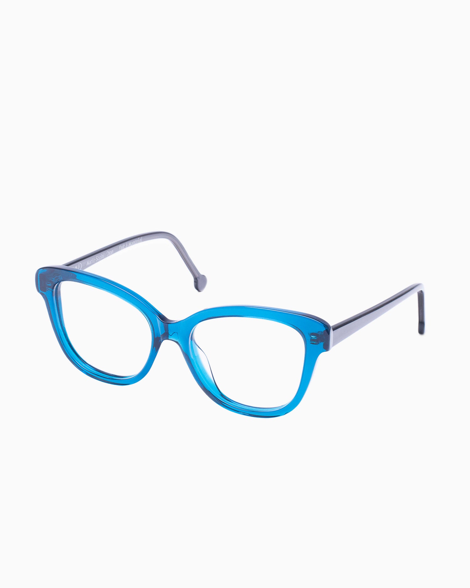 blue plastic butterfly eyeglasses by Marie-Sophie Dion model Lamy, front view, lunettes de vue papillon couleur Bleu