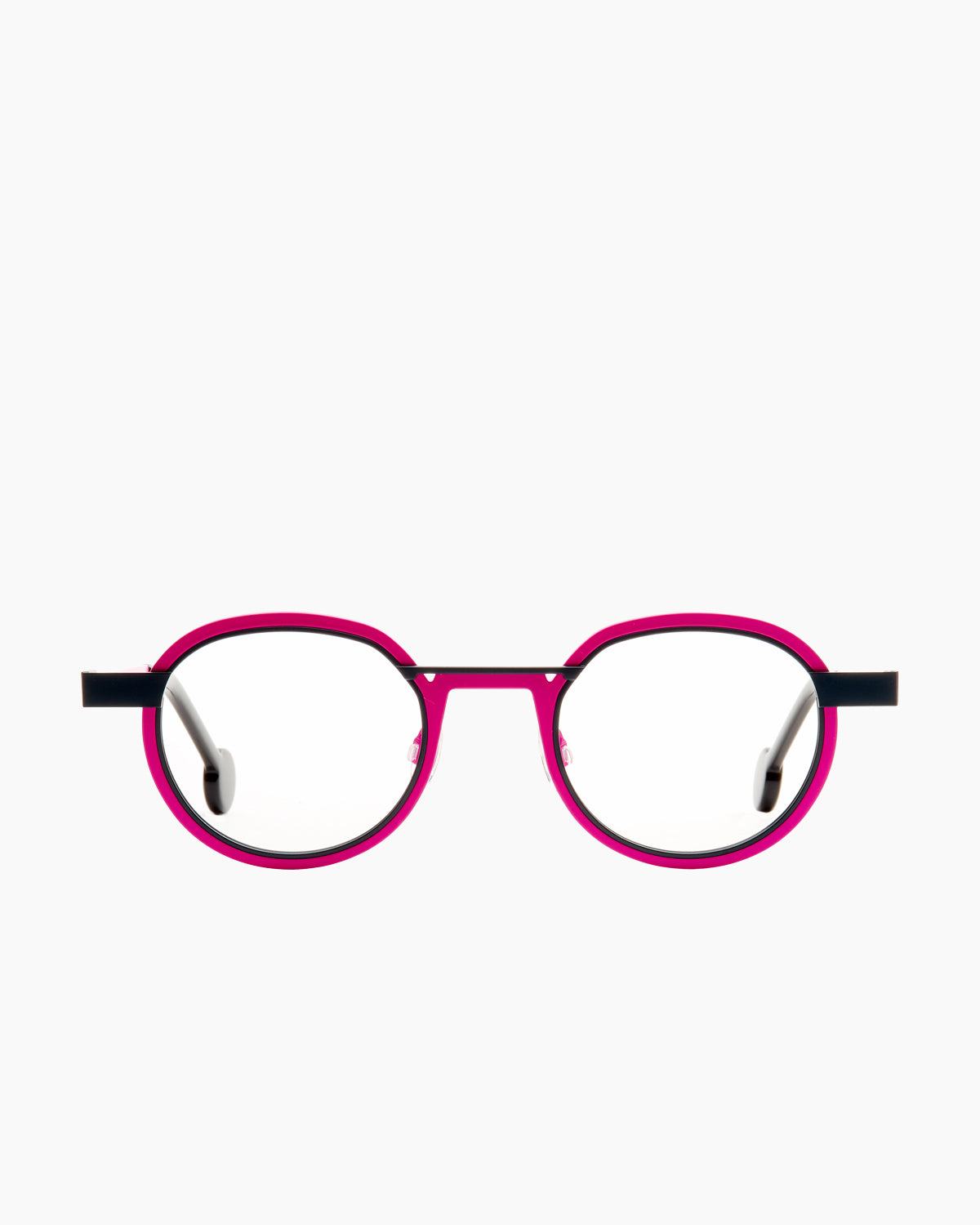 pink metal oval eyeglasses by Anne et Valentin model wellseen, front view, lunettes de vue ovale couleur rose