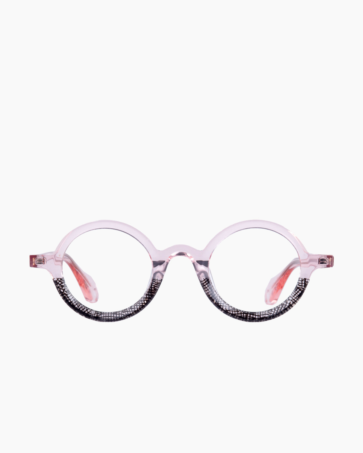pink plastic round eyeglasses by Theo model mille+88, front view, lunettes de vue rond couleur Rose