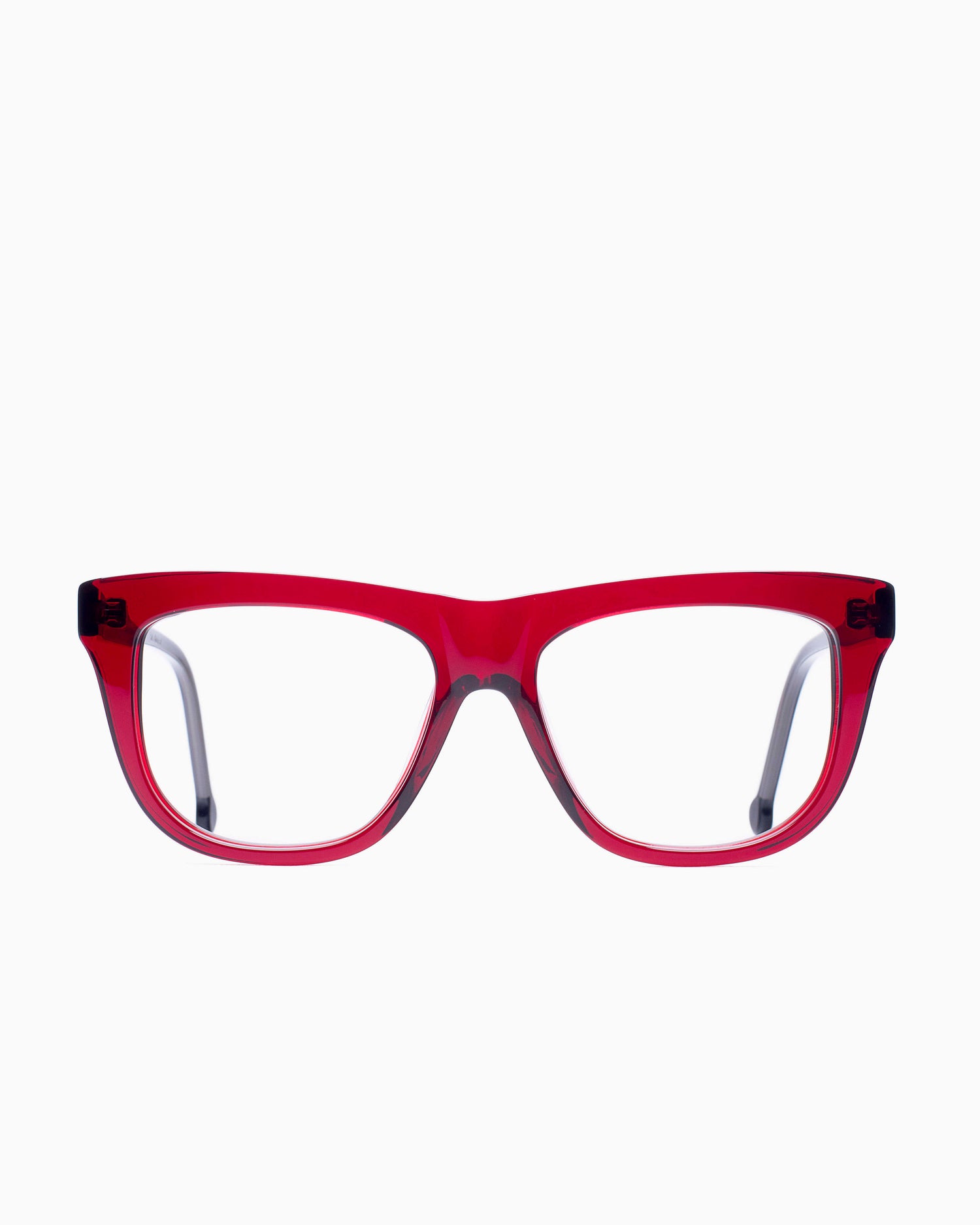 red plastic rectangle eyeglasses by Marie-Sophie Dion model Pepin, front view, lunettes de vue rectangle couleur bourgogne