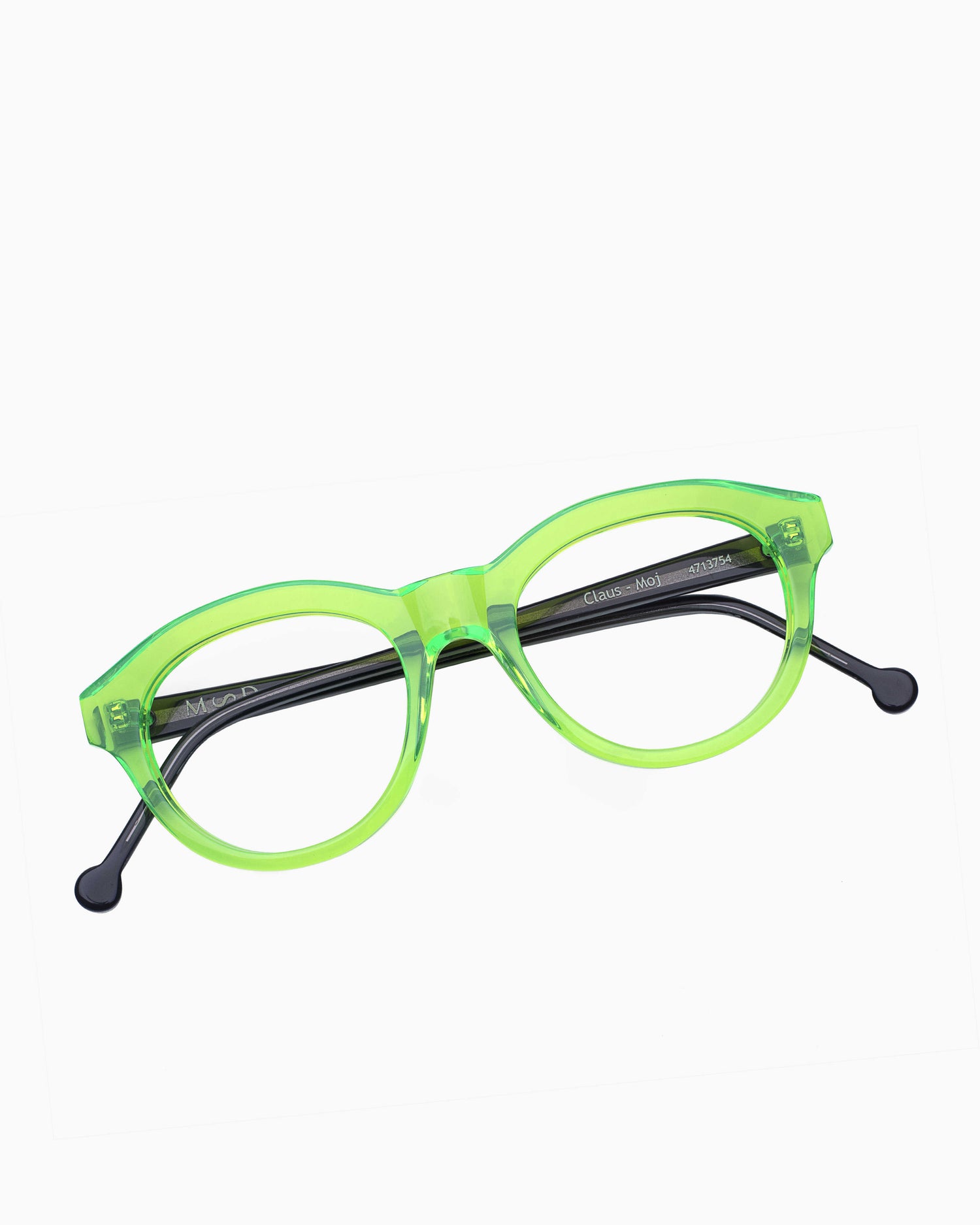 lime plastic oval eyeglasses by Marie-Sophie Dion model Claus, front view, lunettes de vue ovale couleur Lime