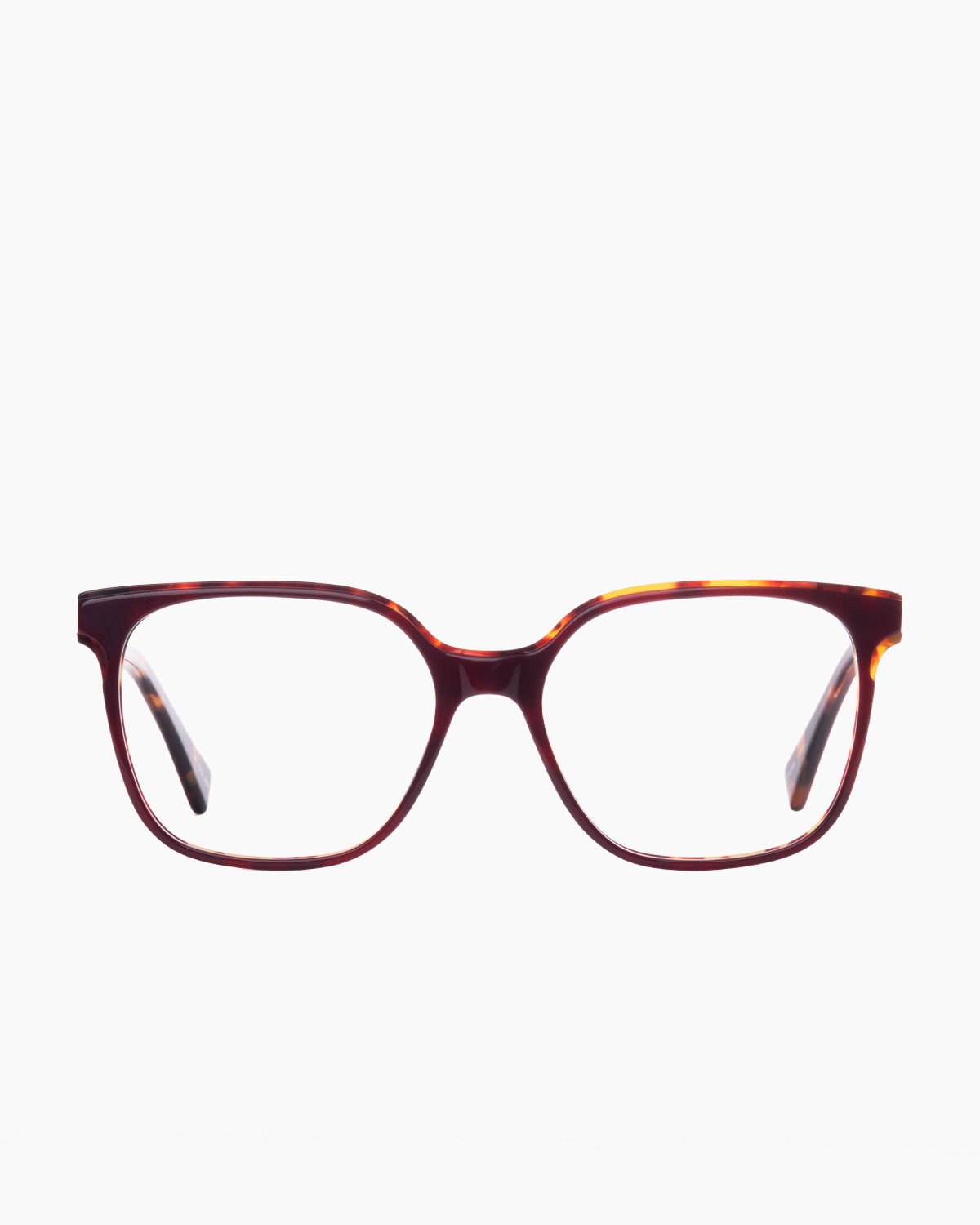 burgundy plastic rectangle eyeglasses by Evolve model Lauren, front view, lunettes de vue rectangle couleur bourgogne