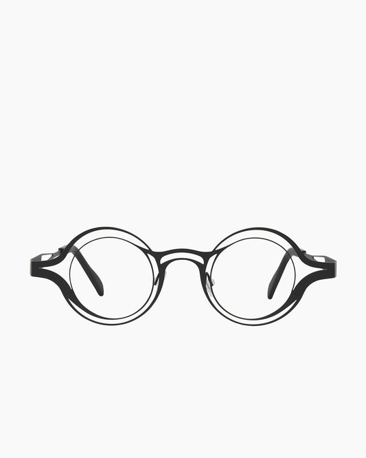 black metal round eyeglasses by Theo model Zanzibar, front view, lunettes de vue rond couleur Noir
