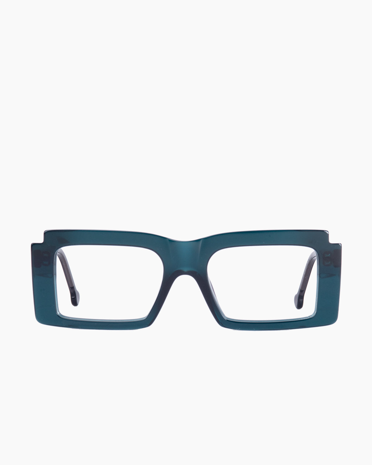 green plastic rectangle eyeglasses by Marie-Sophie Dion model Léveillé, front view, lunettes de vue rectangle couleur Vert
