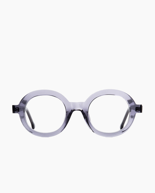 grey plastic round eyeglasses by Marie-Sophie Dion model Luisa, front view, lunettes de vue rond couleur gris