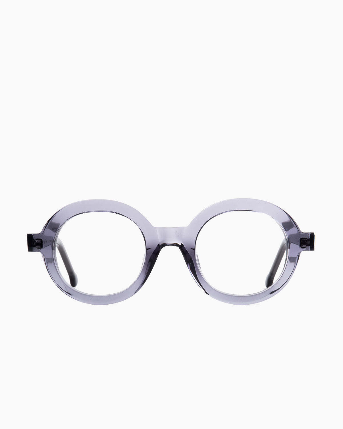 grey plastic round eyeglasses by Marie-Sophie Dion model Luisa, front view, lunettes de vue rond couleur gris