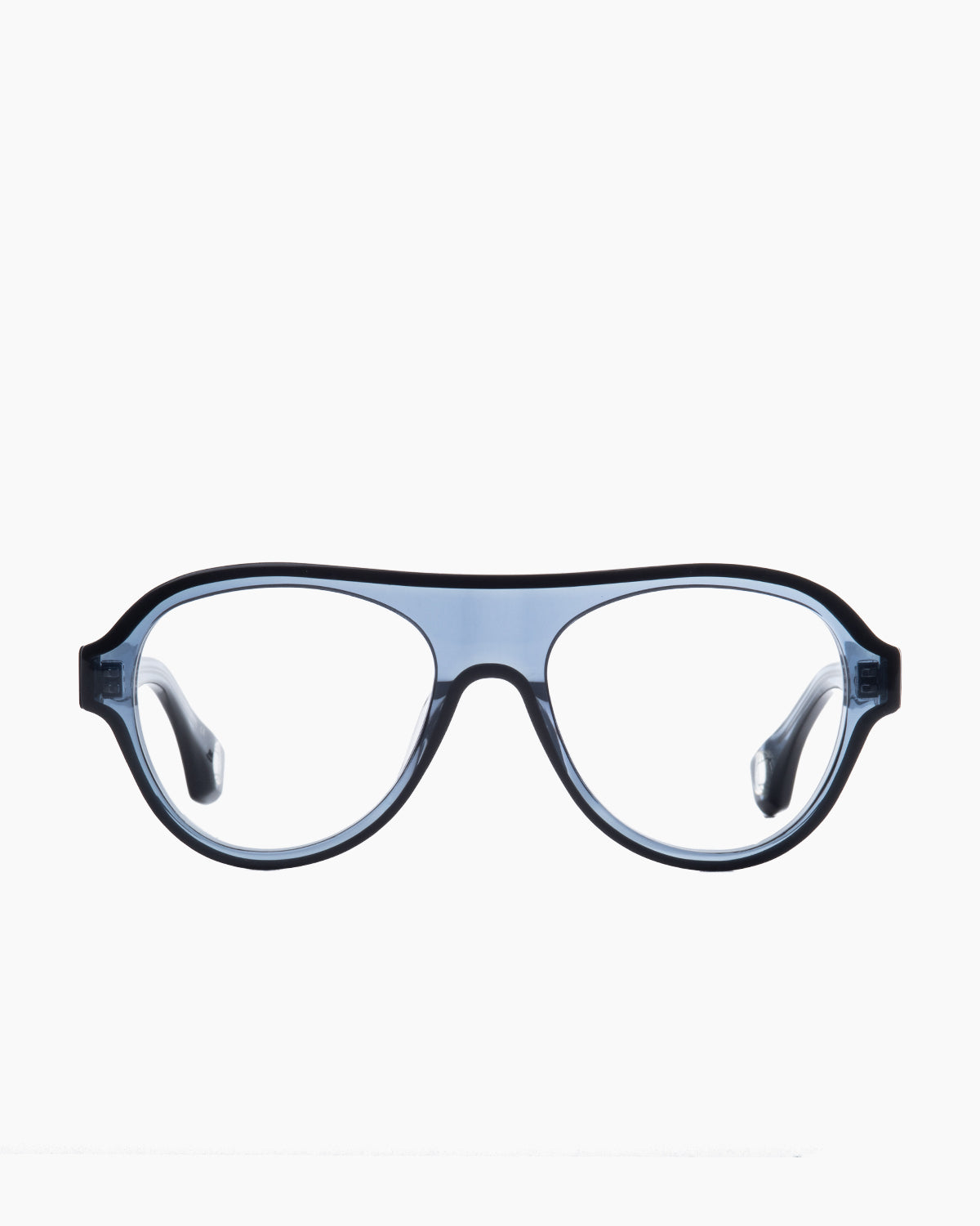blue plastic aviator eyeglasses by Blake Kuwahara model albini, front view, lunettes de vue aviateur couleur bleu