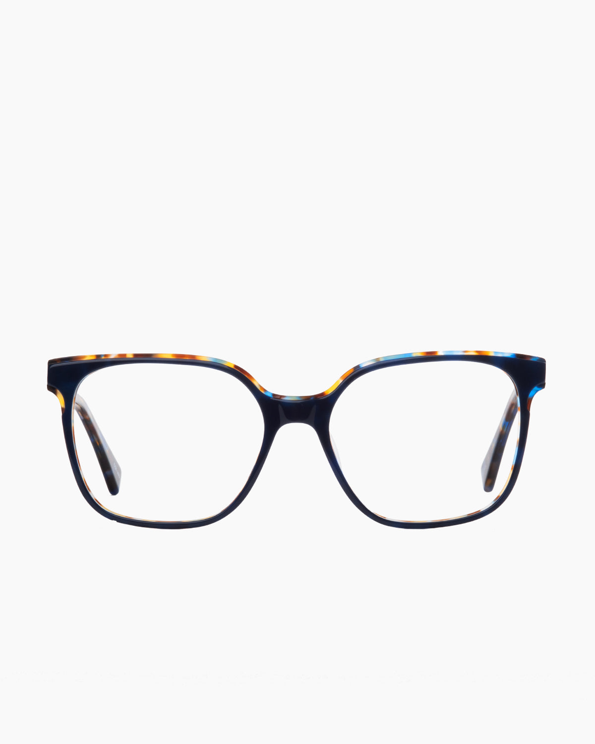 blue plastic rectangle eyeglasses by Evolve model Lauren, front view, lunettes de vue rectangle couleur bleu