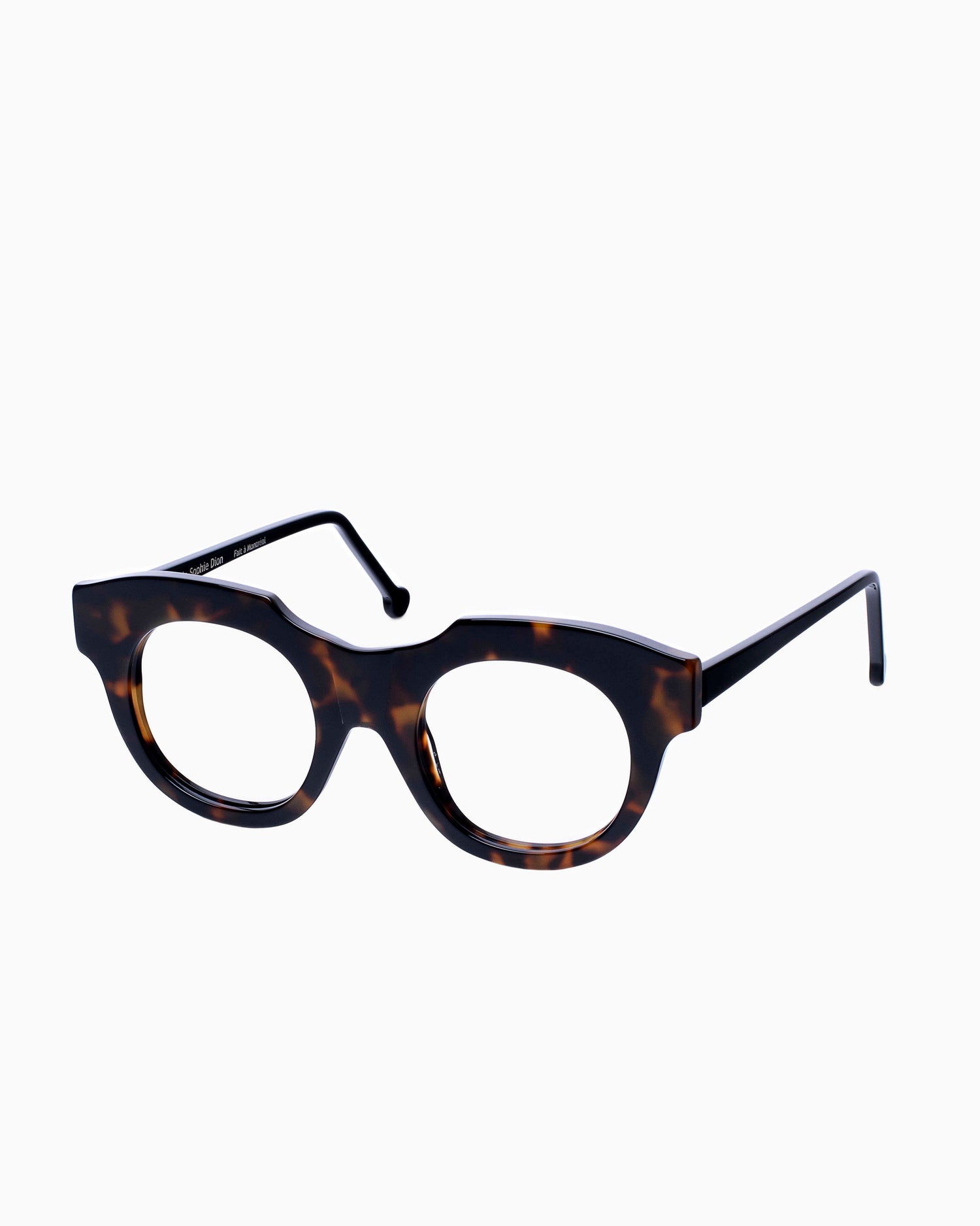 tortoise plastic round eyeglasses by Marie-Sophie Dion model Genest, front view, lunettes de vue rond couleur Écaille de tortue