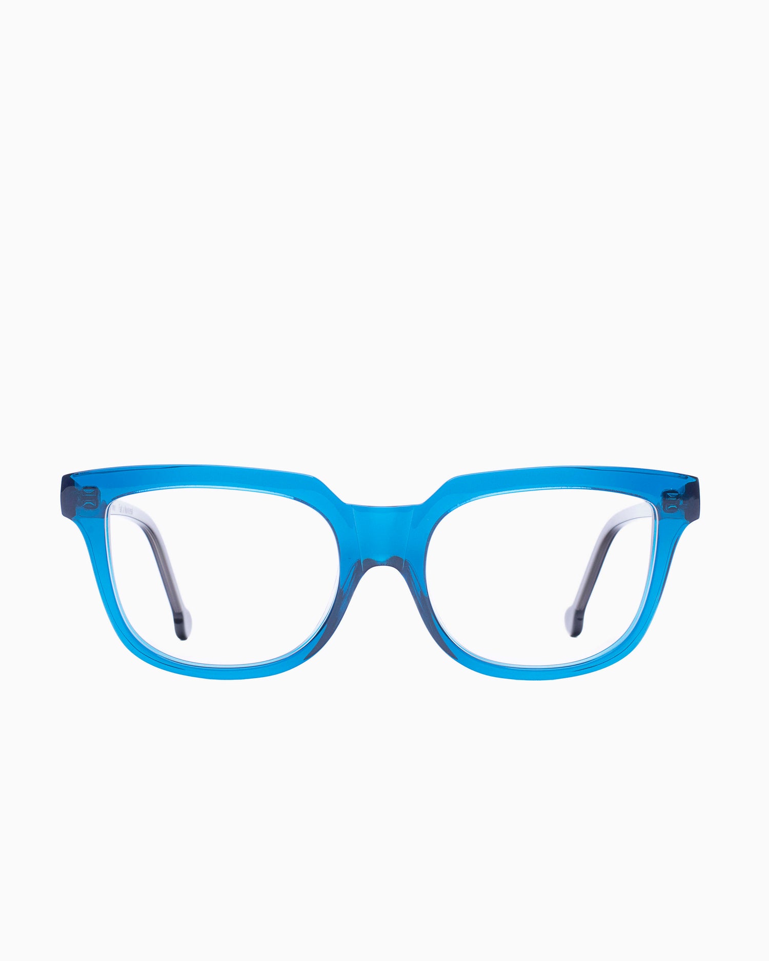 blue plastic butterfly eyeglasses by Marie-Sophie Dion model Lachapelle, front view, lunettes de vue papillon couleur Bleu