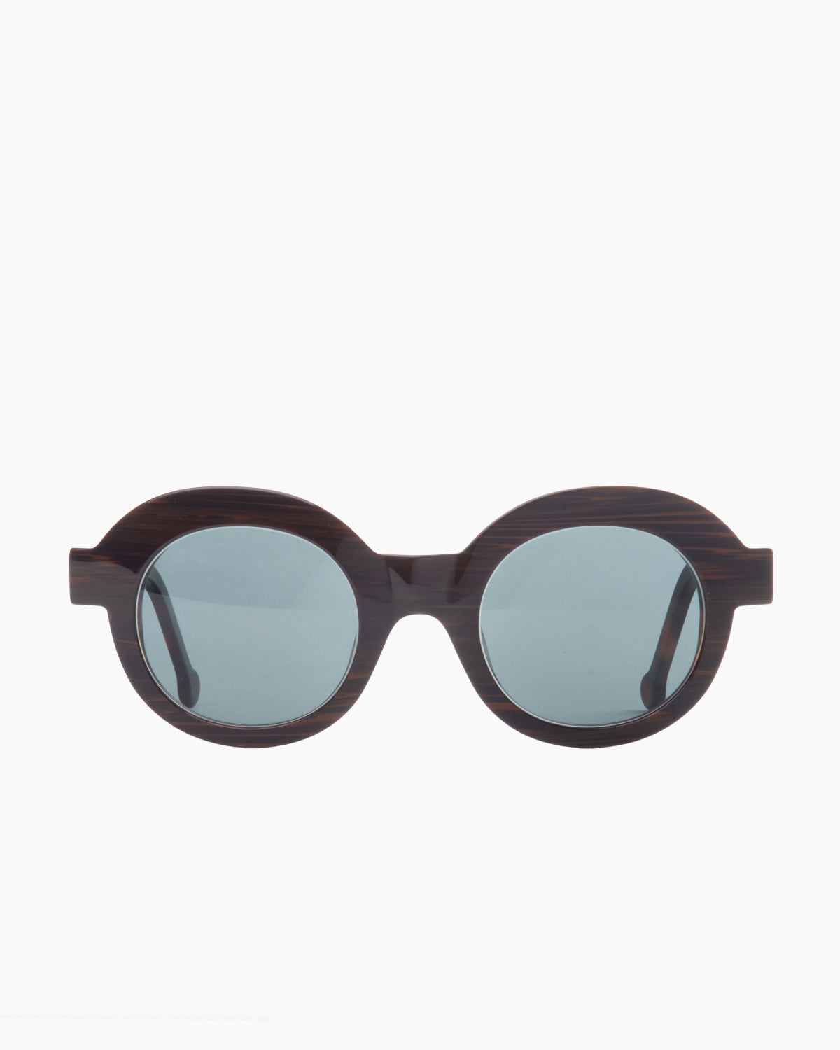 brown plastic round  sunglassesby Marie-Sophie Dion model Latraverse1S, front view, lunettes de vue rond couleur brun