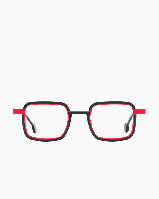 orange metal rectangle eyeglasses by Anne et Valentin model welldone, front view, lunettes de vue rectangle couleur orange