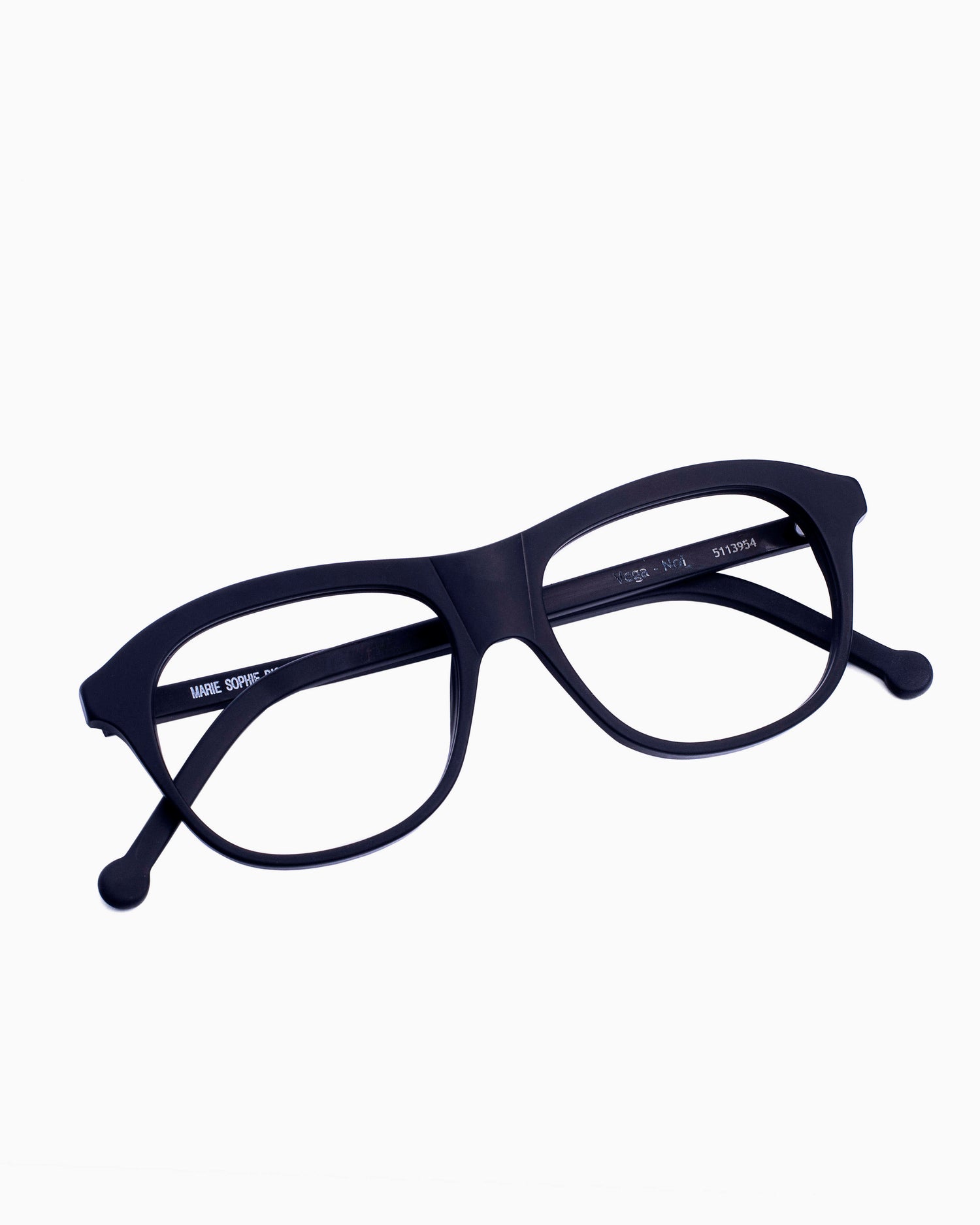 black plastic aviator eyeglasses by Marie-Sophie Dion model Vega, front view, lunettes de vue aviateur couleur Noir