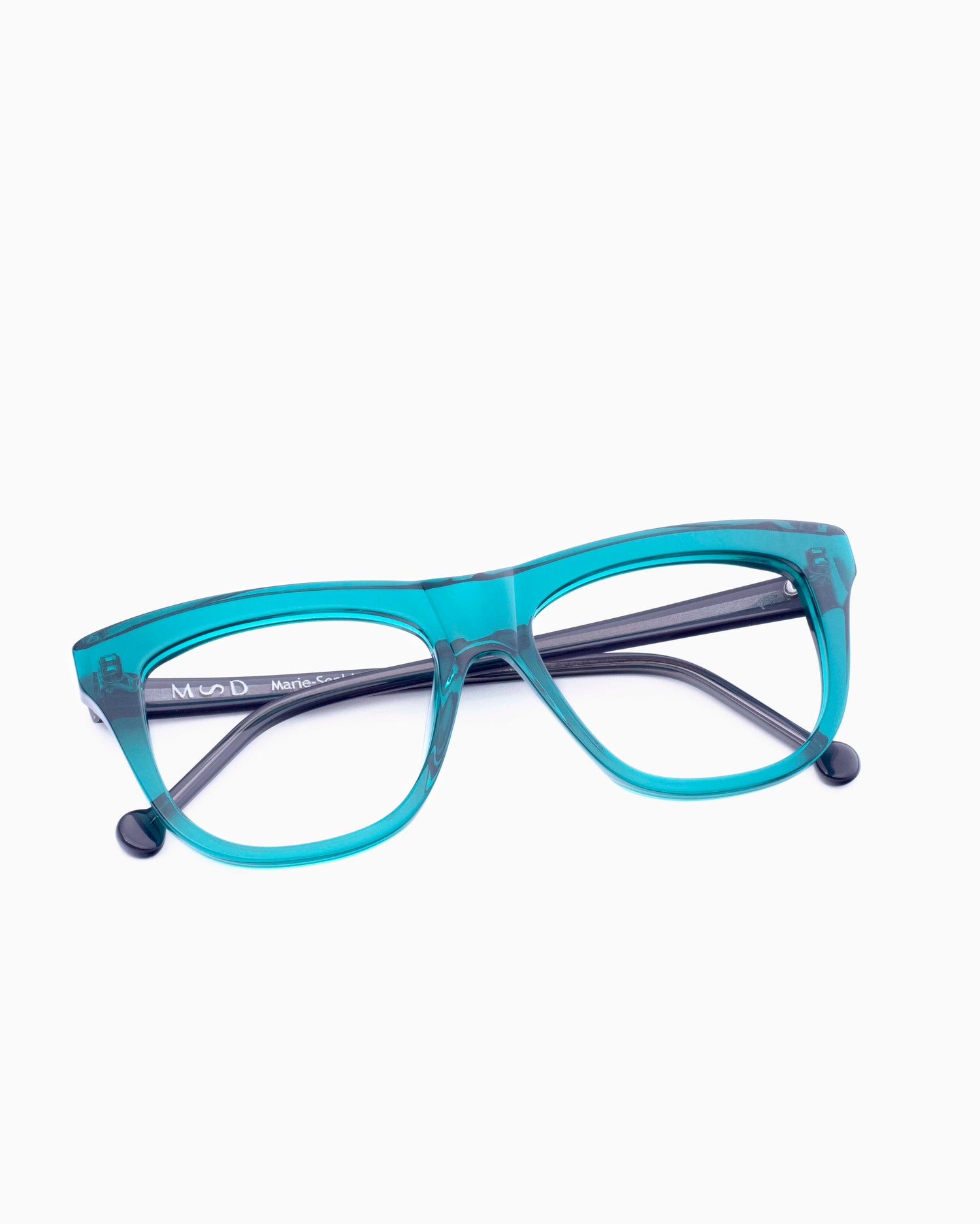 green plastic rectangle eyeglasses by Marie-Sophie Dion model Pepin, front view, lunettes de vue rectangle couleur Vert
