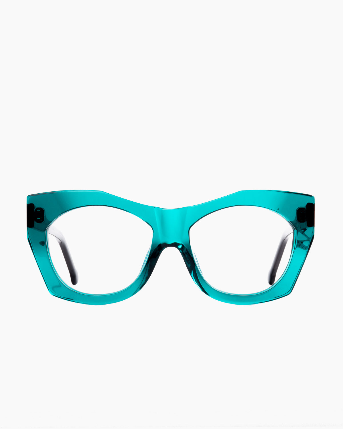 green plastic butterfly eyeglasses by Marie-Sophie Dion model Ferro, front view, lunettes de vue papillon couleur vert