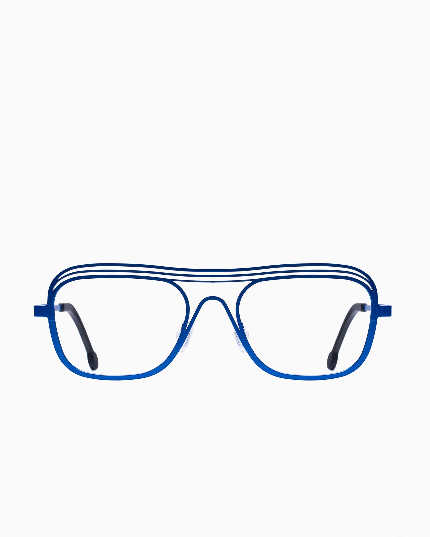 blue metal aviator eyeglasses by Theo model Exchange, front view, lunettes de vue aviateur couleur Bleu