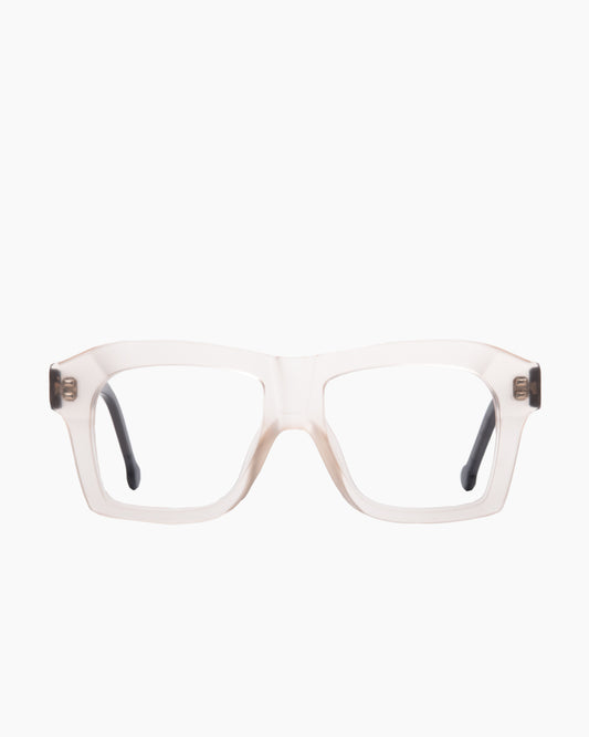 pink, beige plastic rectangle eyeglasses by Marie-Sophie Dion model Dussault, front view, lunettes de vue rectangle couleur rose, beige
