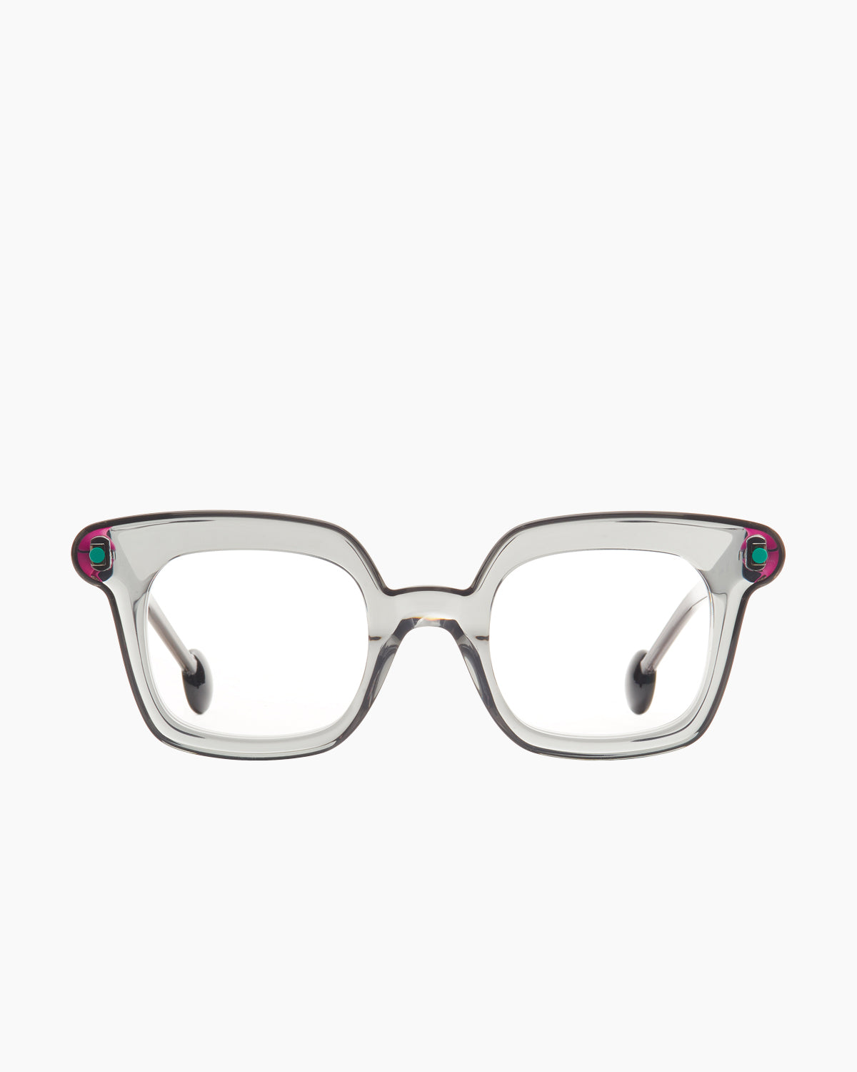 grey plastic rectangle eyeglasses by Anne et Valentin model Bop, front view, lunettes de vue rectangle couleur gris