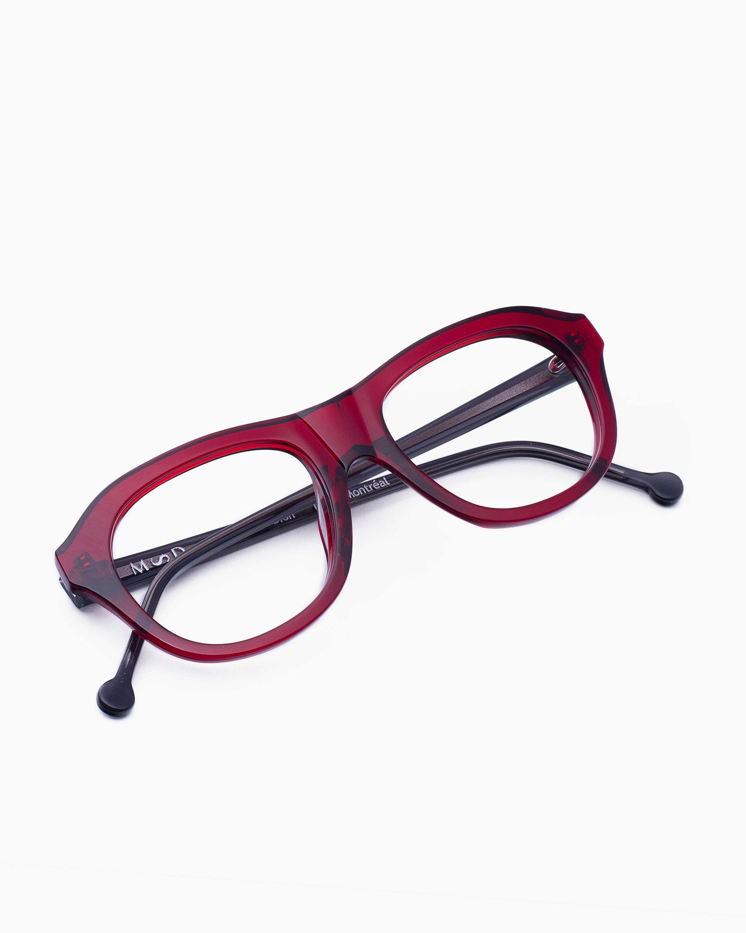 red plastic aviator eyeglasses by Marie-Sophie Dion model Alain, front view, lunettes de vue aviateur couleur bourgogne