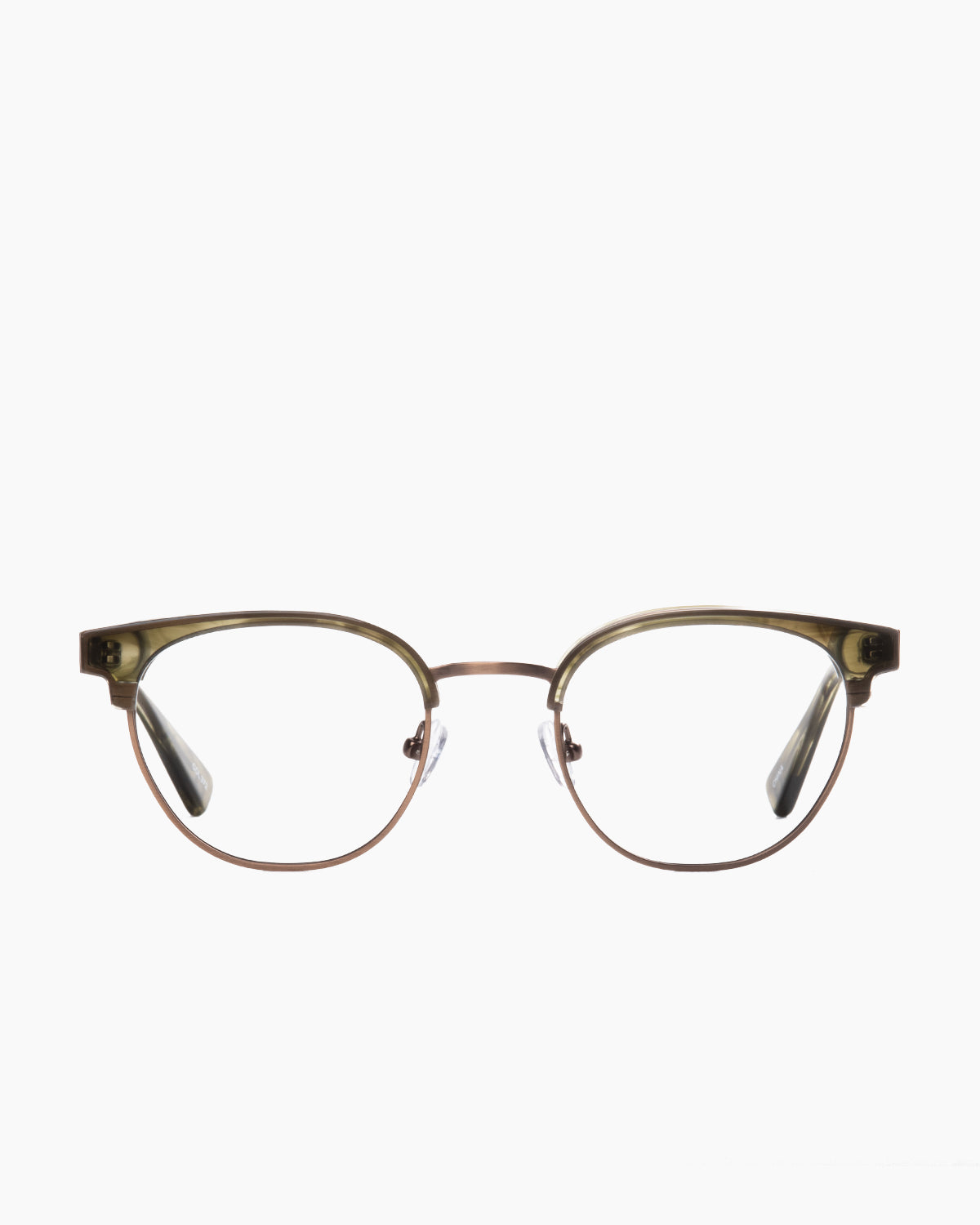 green metal oval eyeglasses by Evolve model Calvin, front view, lunettes de vue ovale couleur vert