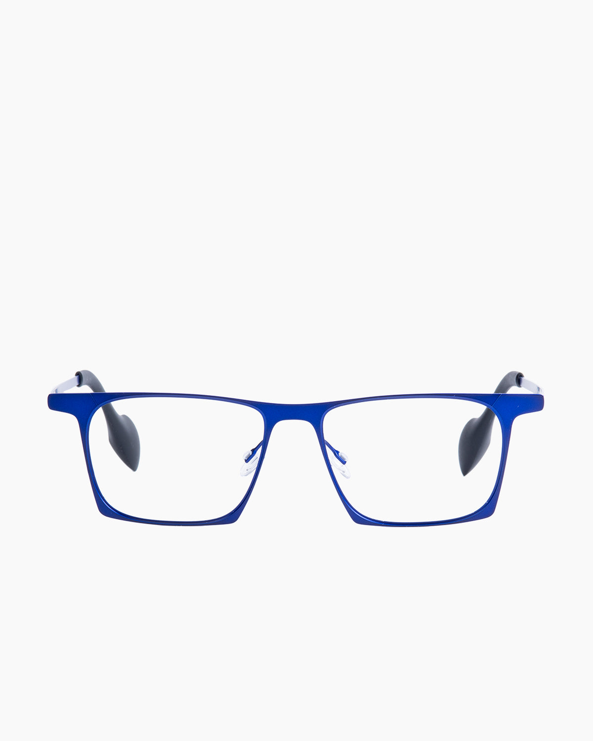 blue metal rectangle eyeglasses by Theo model WITSAND, front view, lunettes de vue rectangle couleur Bleu