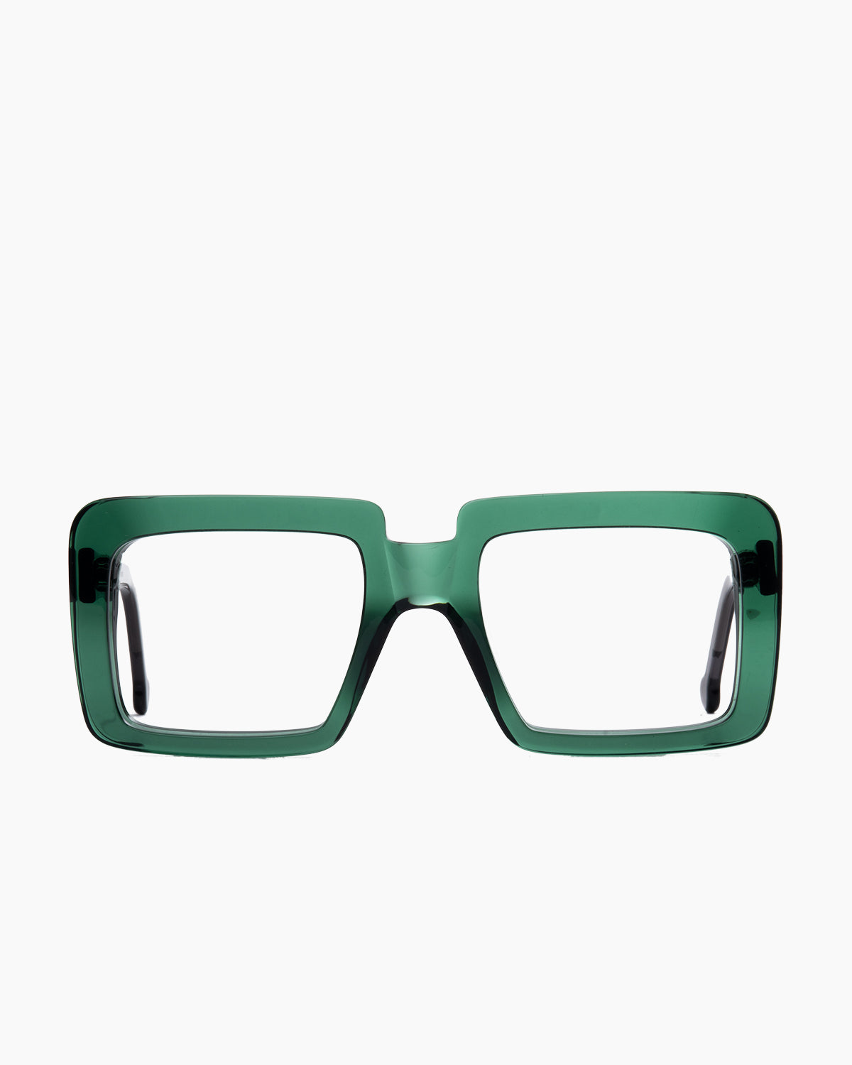green plastic rectangle  by Marie-Sophie Dion model Anto, front view, lunettes de vue rectangle couleur vert