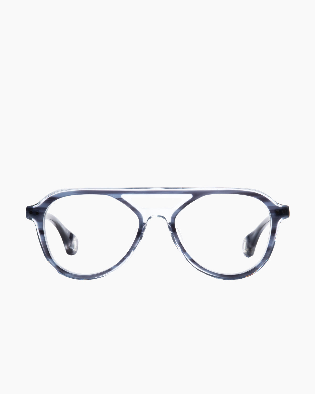 blue plastic aviator eyeglasses by Blake Kuwahara model Spaulding, front view, lunettes de vue aviateur couleur bleu