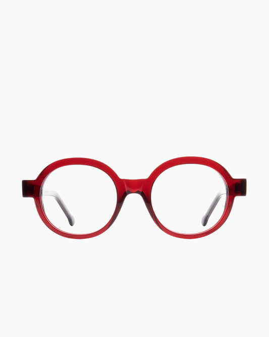 burgundy plastic round eyeglasses by Marie-Sophie Dion model Preston, front view, lunettes de vue rond couleur bourgogne