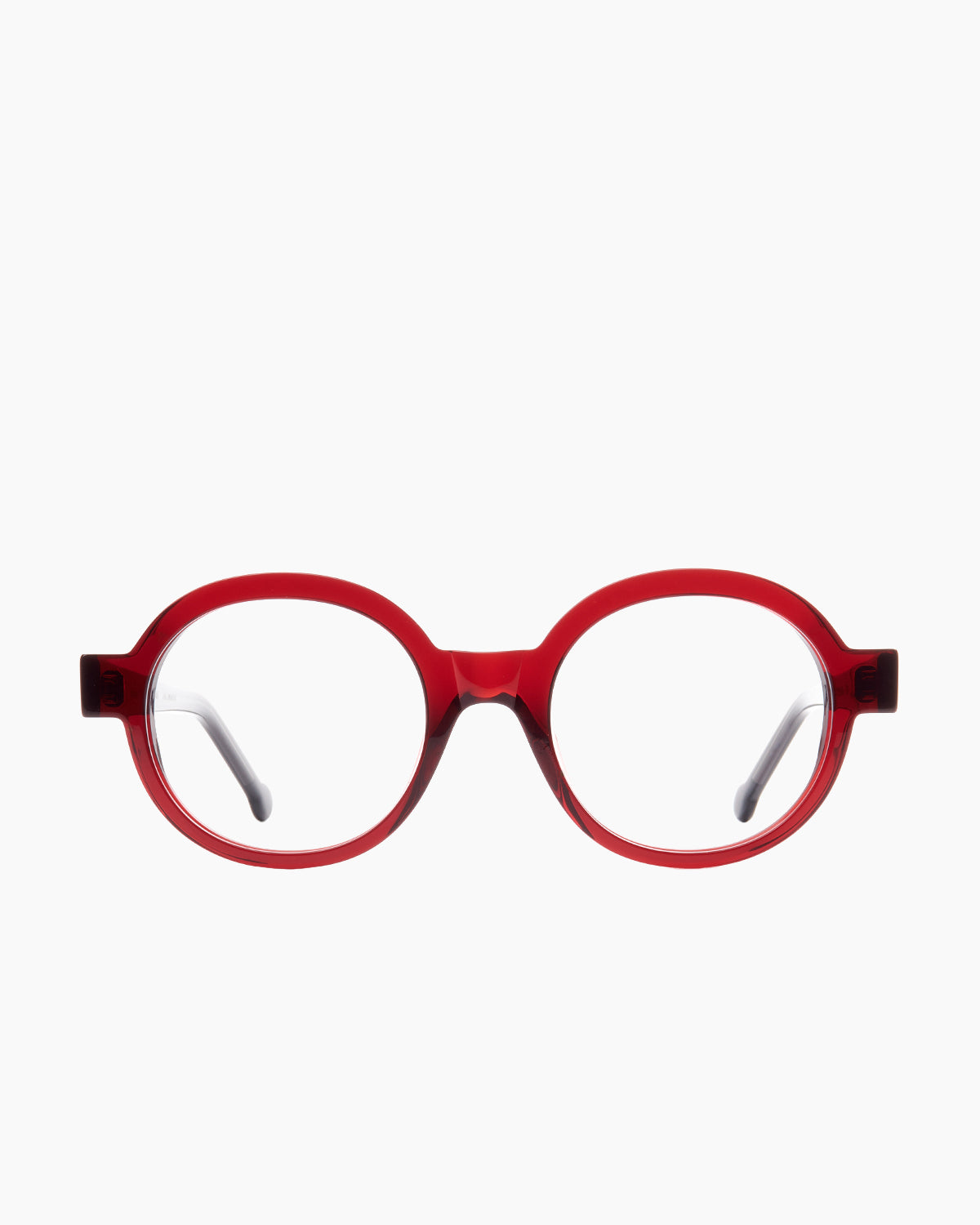 burgundy plastic round eyeglasses by Marie-Sophie Dion model Preston, front view, lunettes de vue rond couleur bourgogne