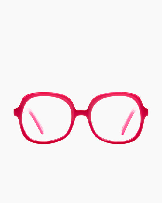 pink plastic oval eyeglasses by Xavier Derome model CLIFF, front view, lunettes de vue ovale couleur rose
