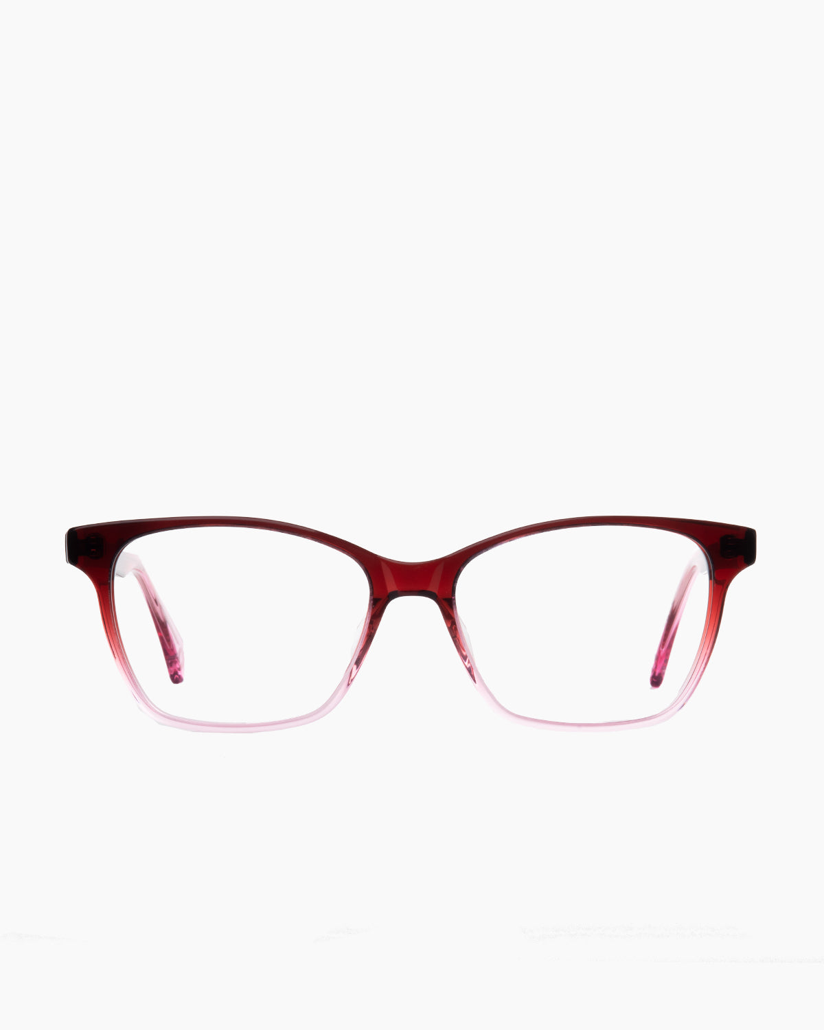 red plastic butterfly eyeglasses by Evolve model Freya, front view, lunettes de vue papillon couleur rouge