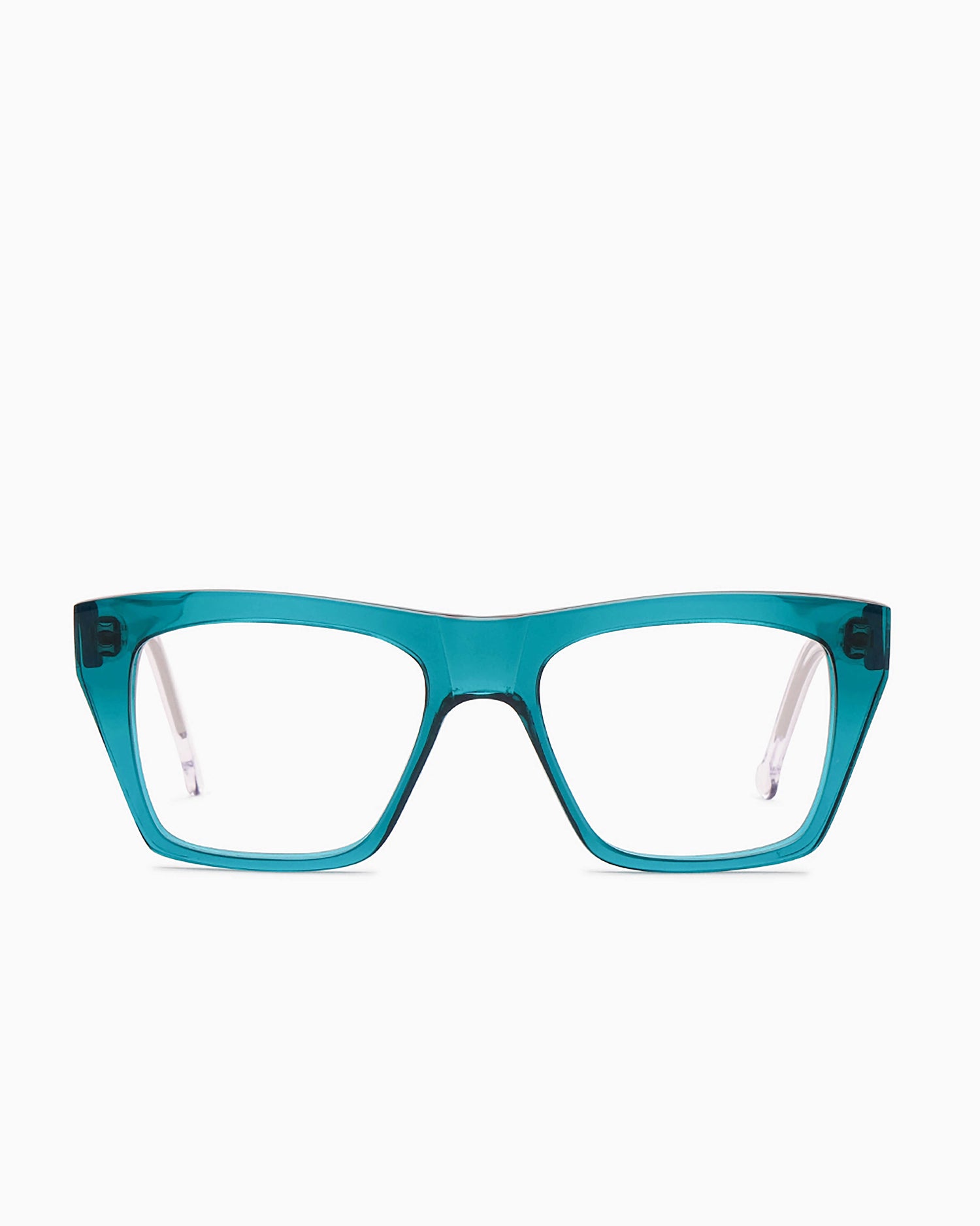 green plastic rectangle eyeglasses by Marie-Sophie Dion model Comtois, front view, lunettes de vue rectangle couleur Vert