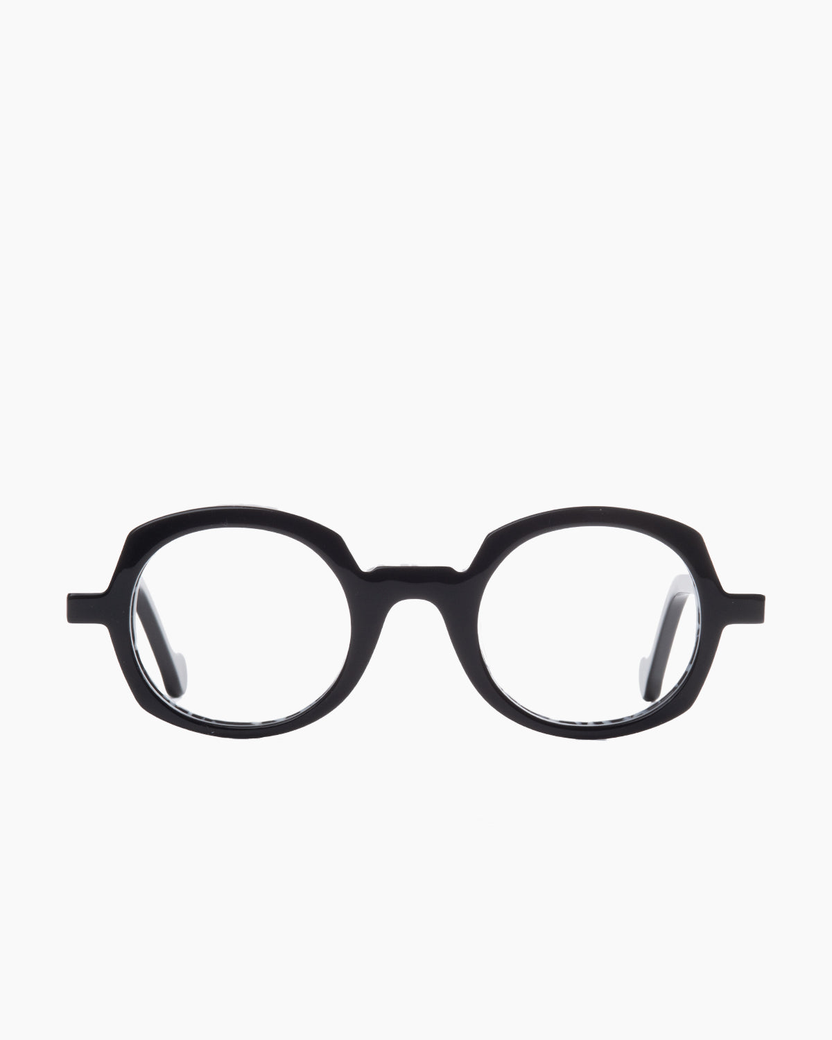 black plastic round eyeglasses by Anne et Valentin model Ada, front view, lunettes de vue rond couleur noir