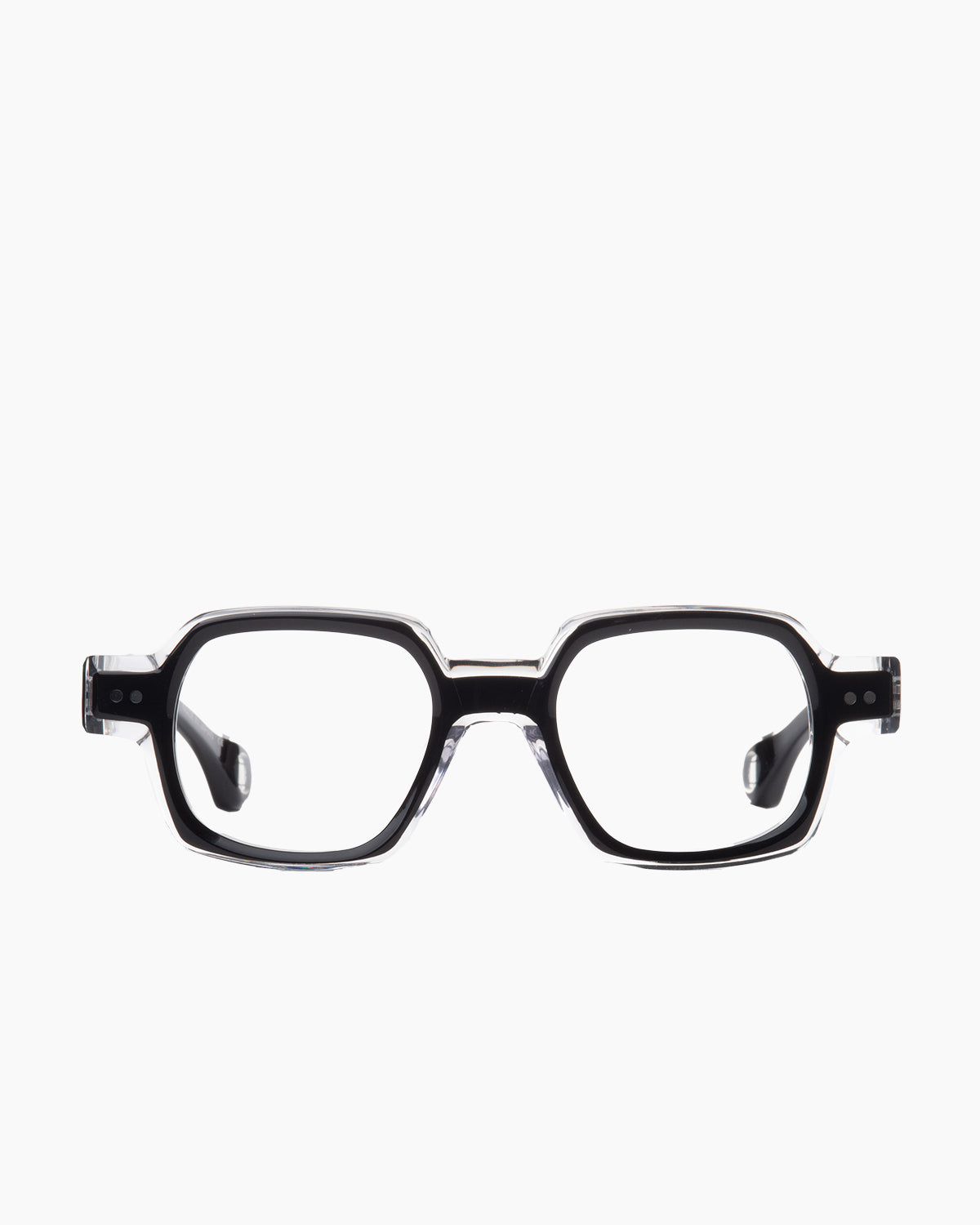 black plastic rectangle eyeglasses by Blake Kuwahara model bender, front view, lunettes de vue rectangle couleur noir