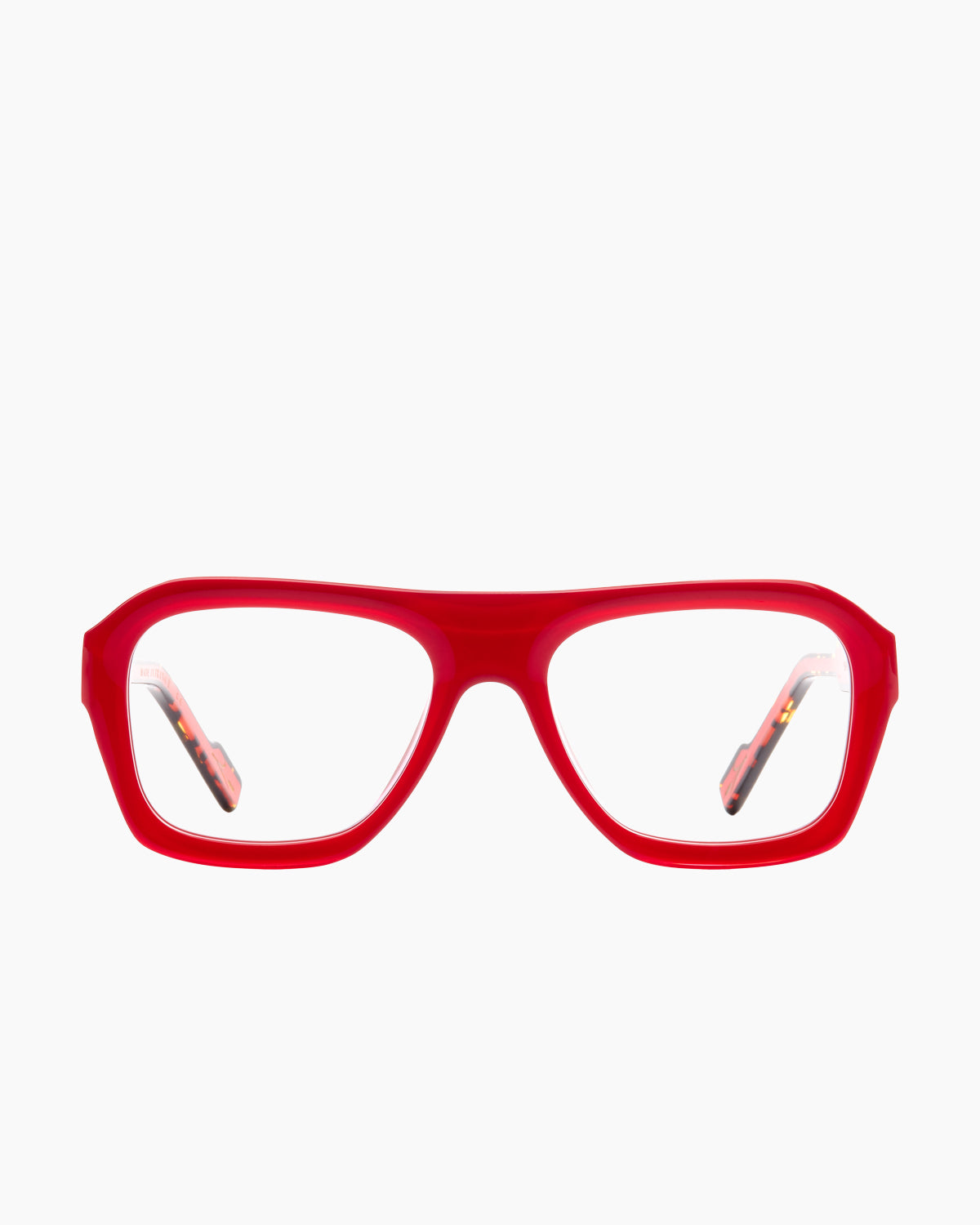 red plastic aviator eyeglasses by Xavier Derome model SOULOR, front view, lunettes de vue aviateur couleur rouge