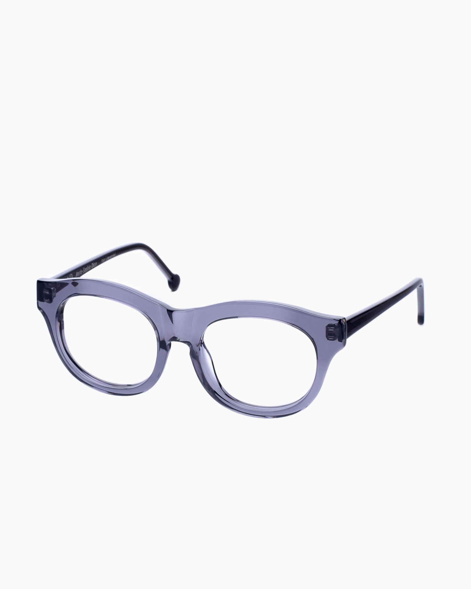 grey plastic round eyeglasses by Marie-Sophie Dion model Carette, front view, lunettes de vue rond couleur Gris