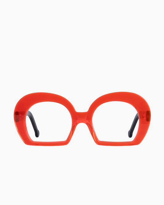 orange plastic oval eyeglasses by Marie-Sophie Dion model Distasio, front view, lunettes de vue ovale couleur Orange