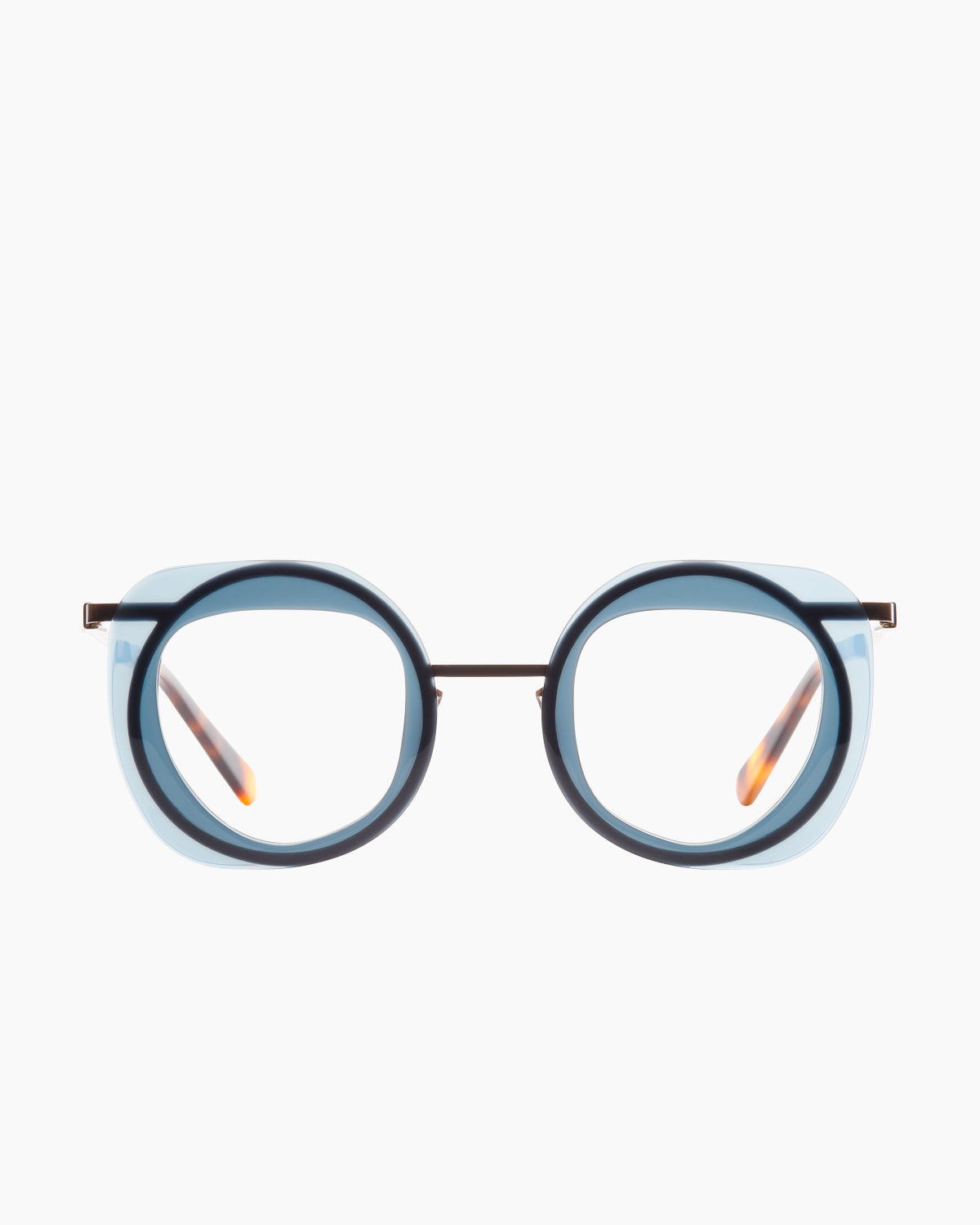 green metal butterfly eyeglasses by Gamine model Agay sodermalm, front view, lunettes de vue papillon couleur vert