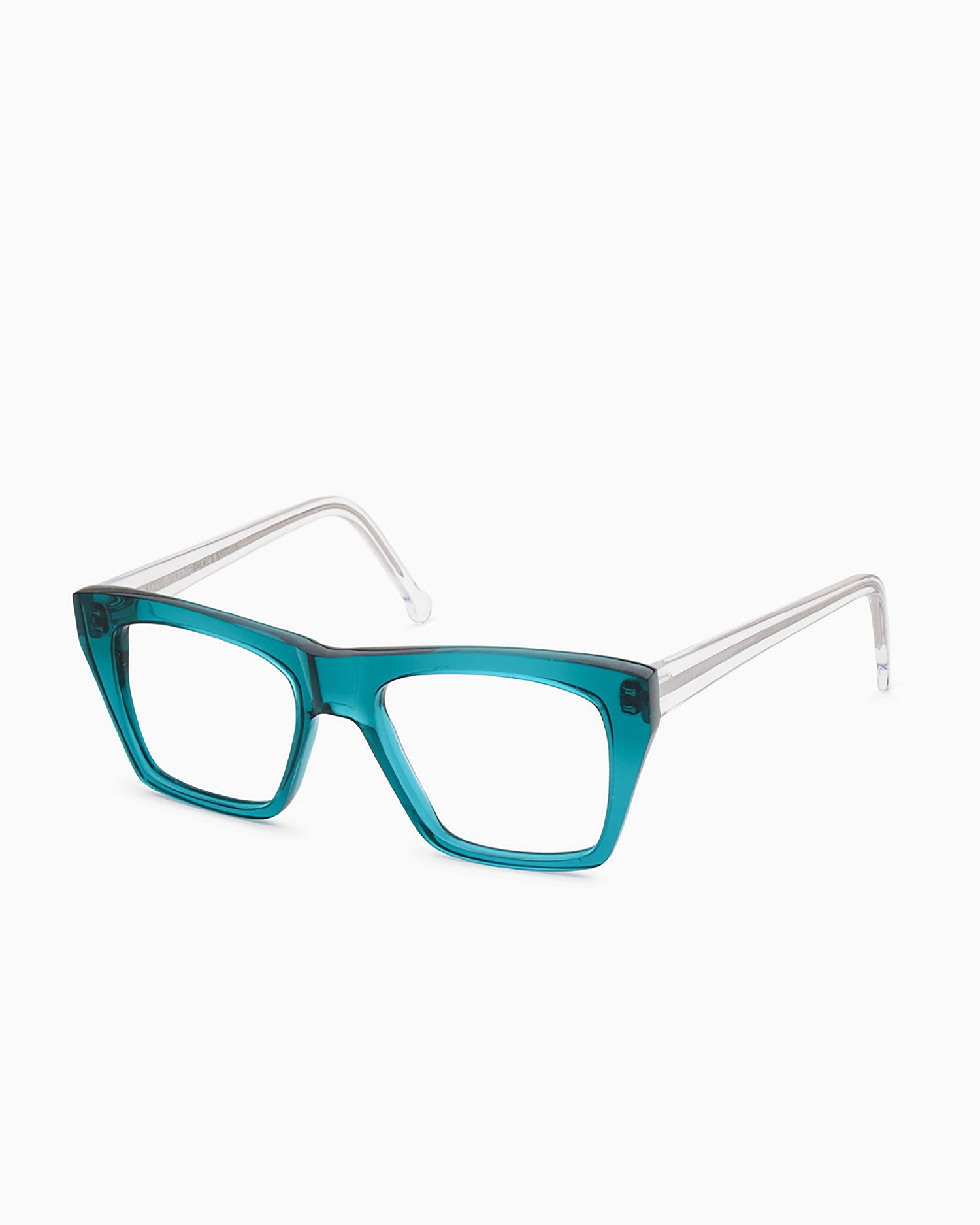 green plastic rectangle eyeglasses by Marie-Sophie Dion model Comtois, front view, lunettes de vue rectangle couleur Vert