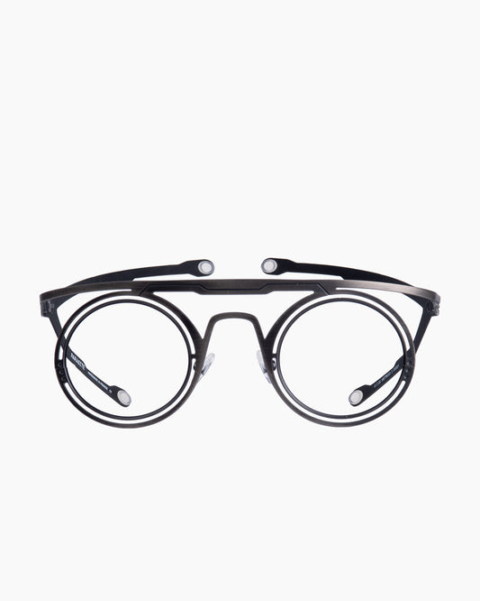 black metal round eyeglasses by Parasite model Metroid2, front view, lunettes de vue rond couleur Noir