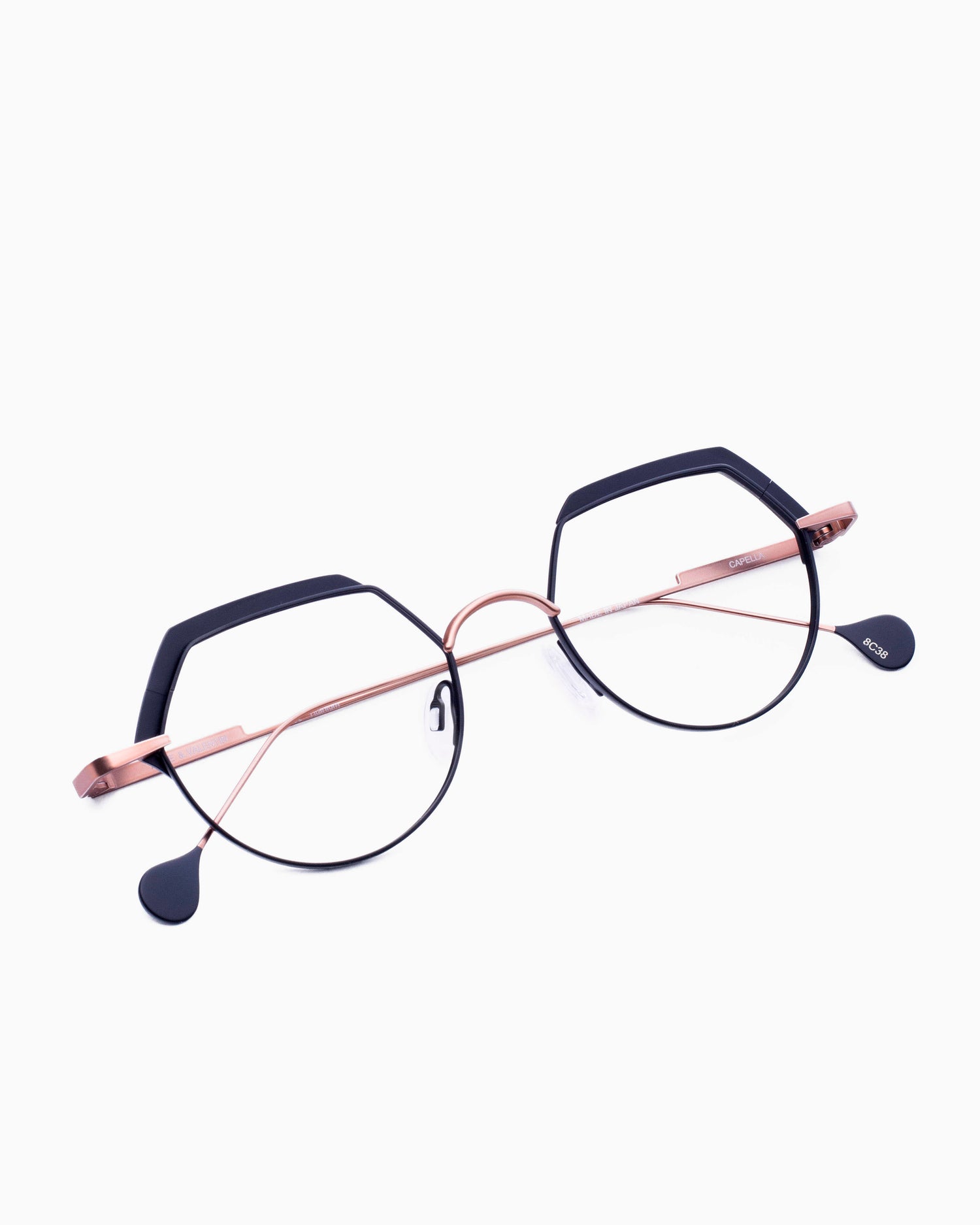 black metal round eyeglasses by Anne et Valentin model Capella, front view, lunettes de vue rond couleur Noir