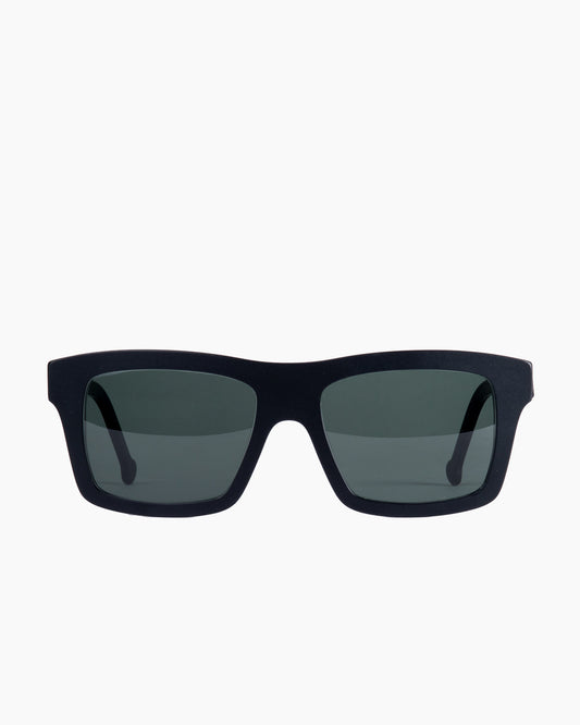 black plastic rectangle sunglassesby Marie-Sophie Dion model HeraldSp, front view, lunettes de vue rectangle couleur Noir